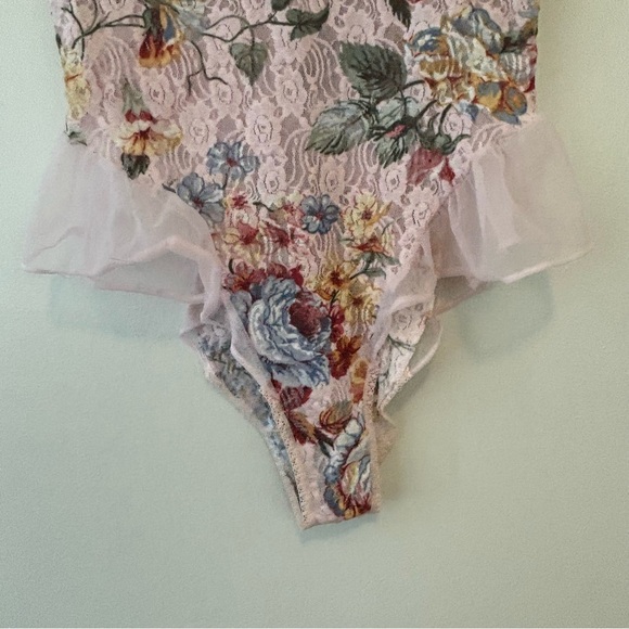 Vintage Etage by Brandywine pink floral nylon teddy lingerie medium - Picture 4 of 8